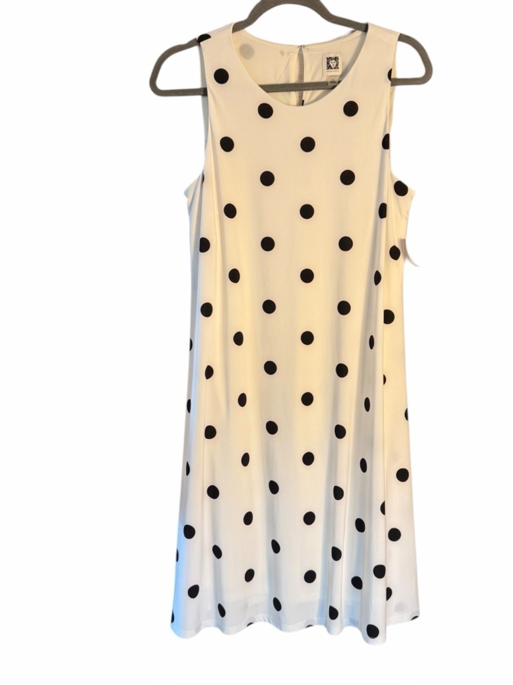 Anne Klein Sleeveless Midi Dress with Black Polka Dots